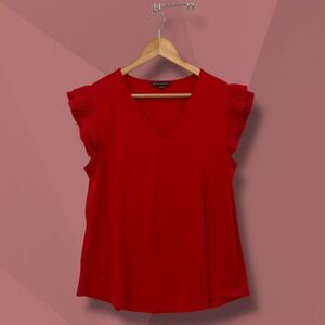 Adrianna Papell Red Pleated Cap Sleeve Top L